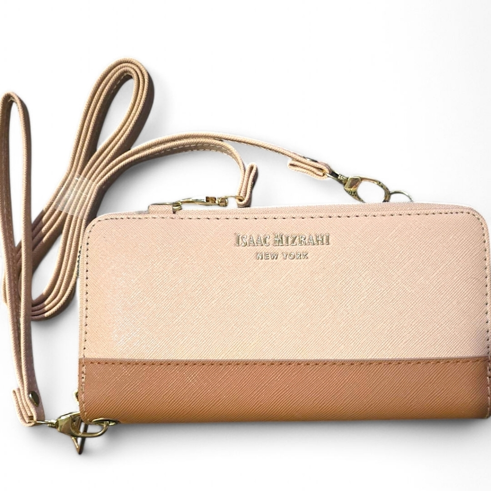 Isaac Mizrahi Beige/Tan Wallet, Wristlet & Crossbody 3-in-1 Bag Holds Cell Phone